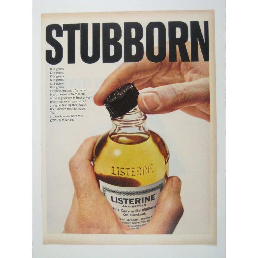 Listerine Antiseptic Ad Stubborn Header Print 1960s Retro Style Home Decor